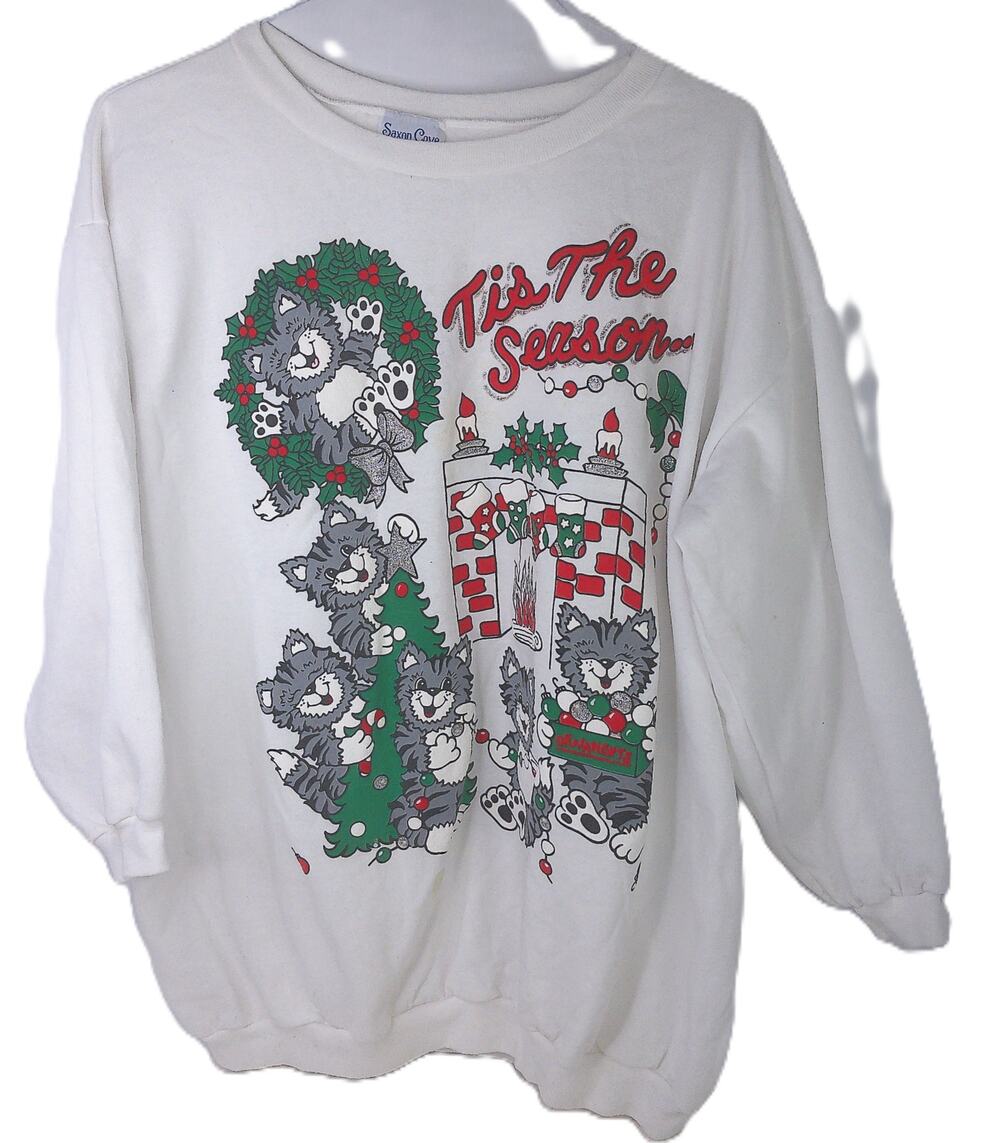 Vintage Saxon Cove Christma Cats Tis The Season Sweatshirt READ